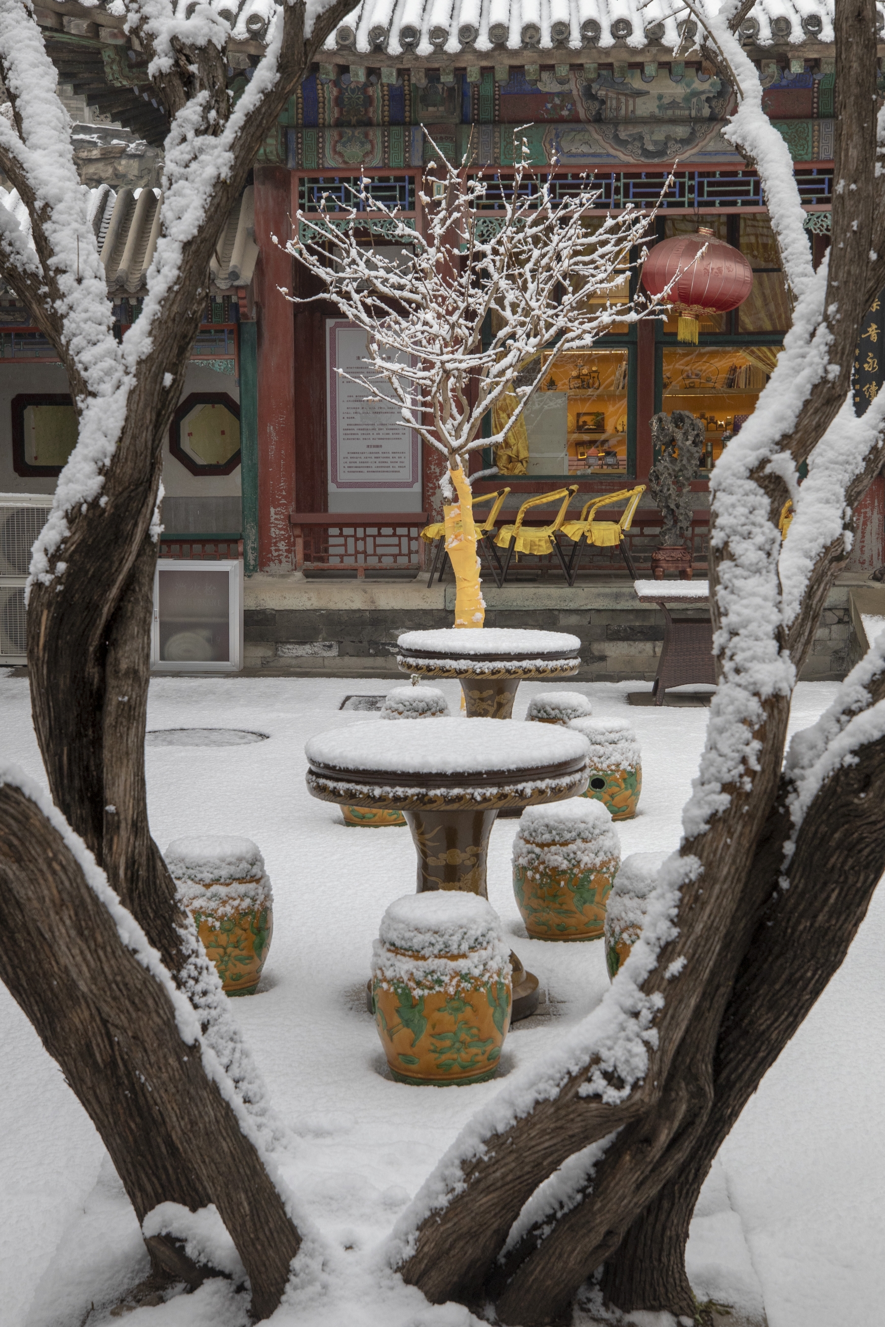 白雪苍松,亭台楼阁, 银装素裹,分外妖娆, 这是一种静谧之美, 一种