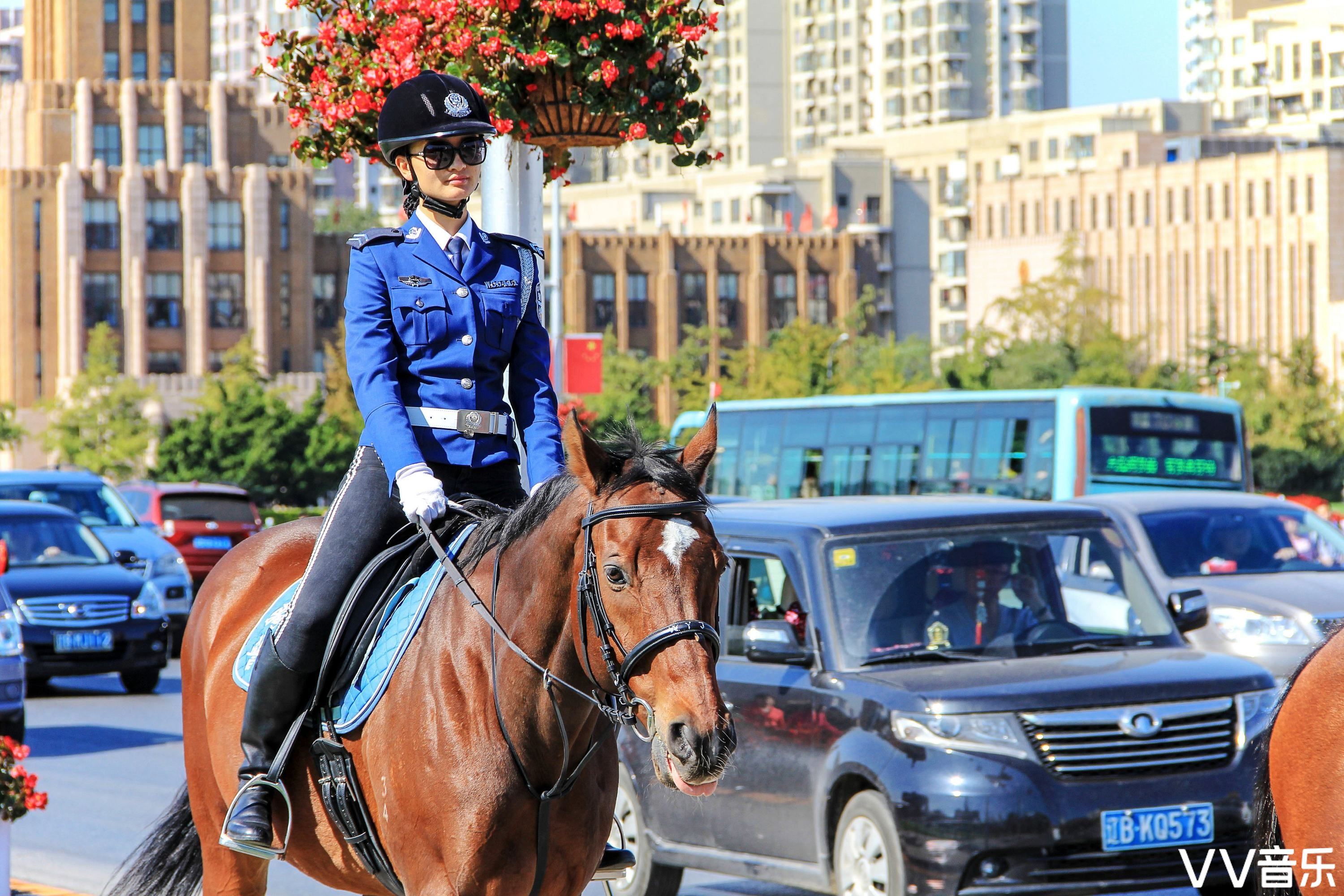 大连骑警再现风采烂漫之都最靓丽风景线