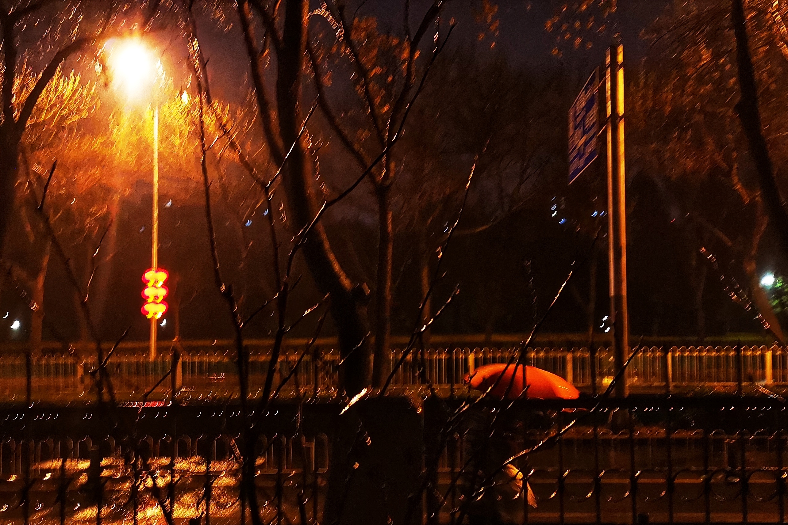 这样的天气里,街上的行人肯定是非常之少,昏黄街灯下只偶尔见到一